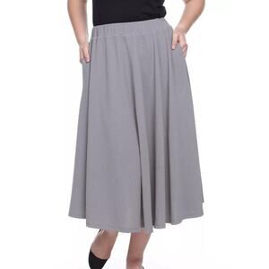 White Mark Women's Plus Size Flared Midi Skirt in Grey
